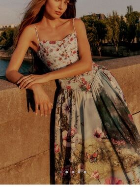 ✨Anthropologie The Muse Sleeveless Basque-Waist Midi Dress NEW Floral Large